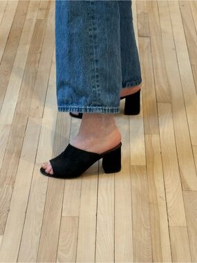 Aldo Black Suede Open-Toe Block Heel Mule